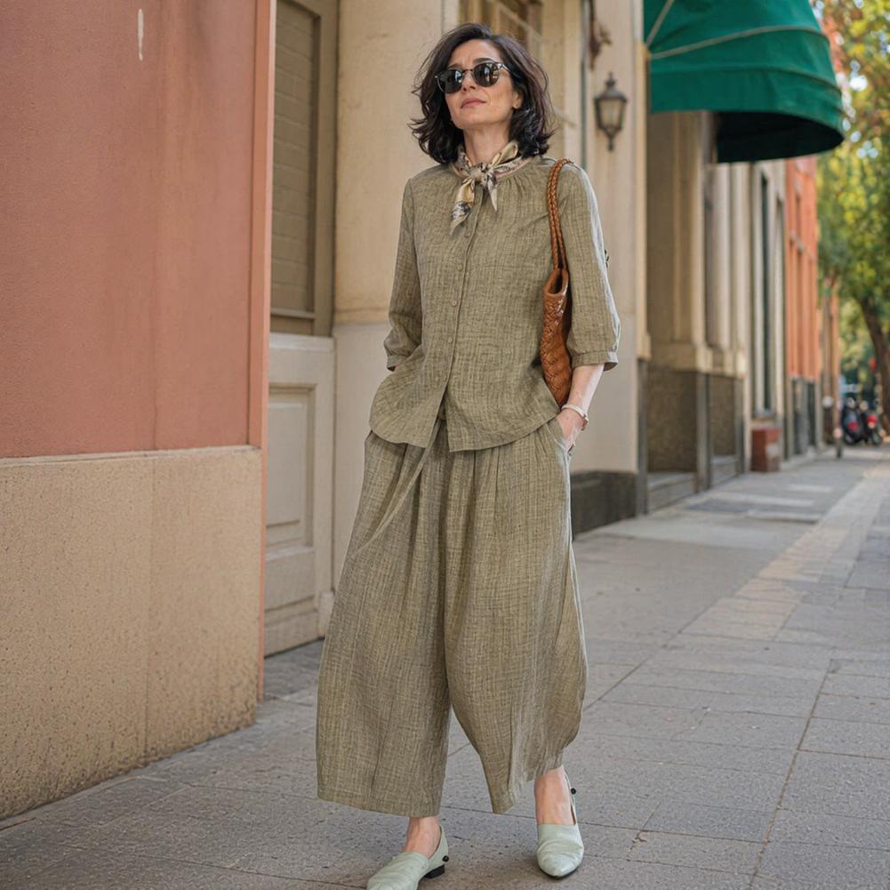 Linen Pant Wide - 2026 Büyük Beden Günlük Takım Elbise