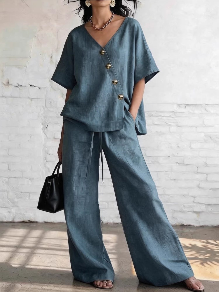 Linen Pant Wide - Günlük Pamuklu Bol Pantolon Takımları Kadın