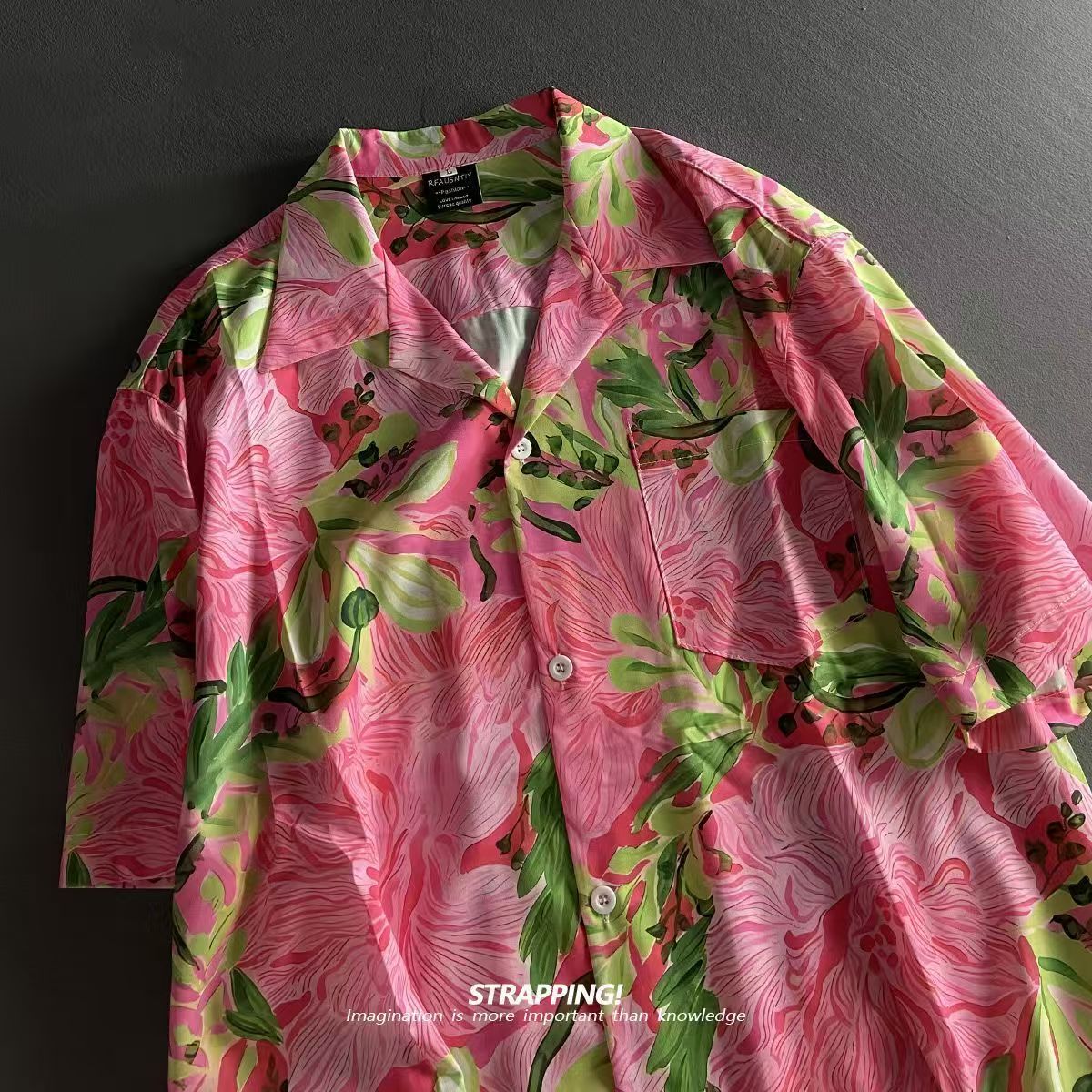 Romper Floral Print - Pembe Graffiti Çiçek Küba Yaka Hawaii