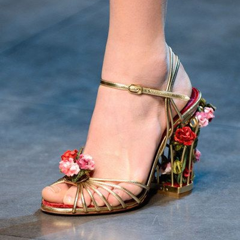 Sandal Strappy Heeled - Lüks Kuş Kafesi Kadın Sandalet Altın