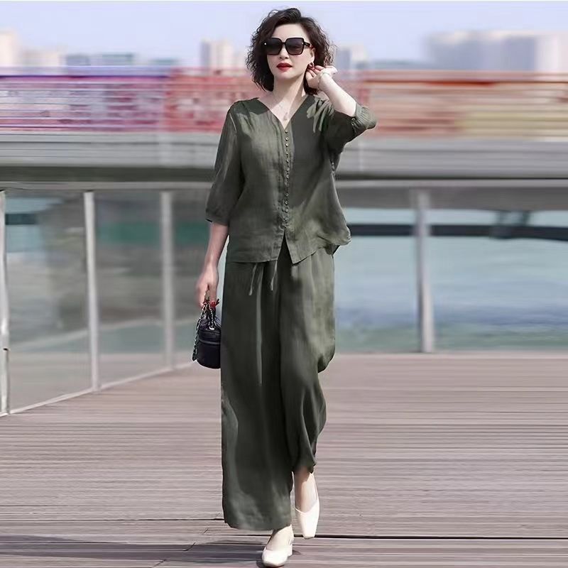 Linen Pant Wide - Pamuk ve keten kadın seti 2024