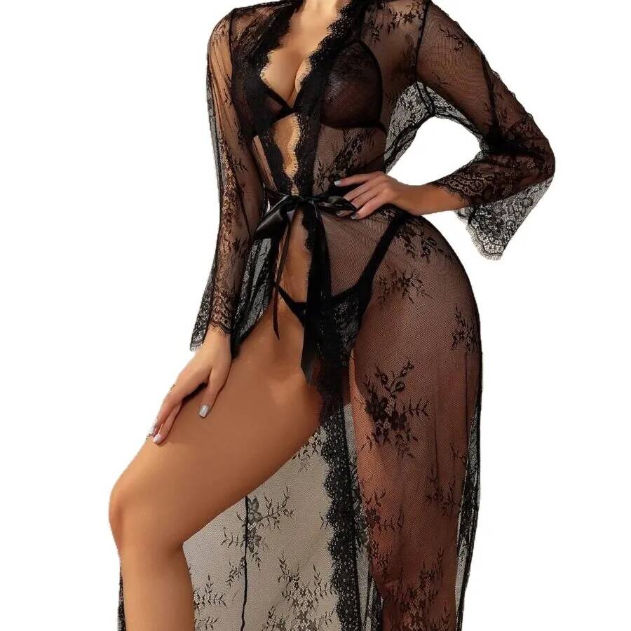 Kadınlar İçin Siyah Dantel Şef - Kimono Sheer Floral incelemesi ve fiyatı