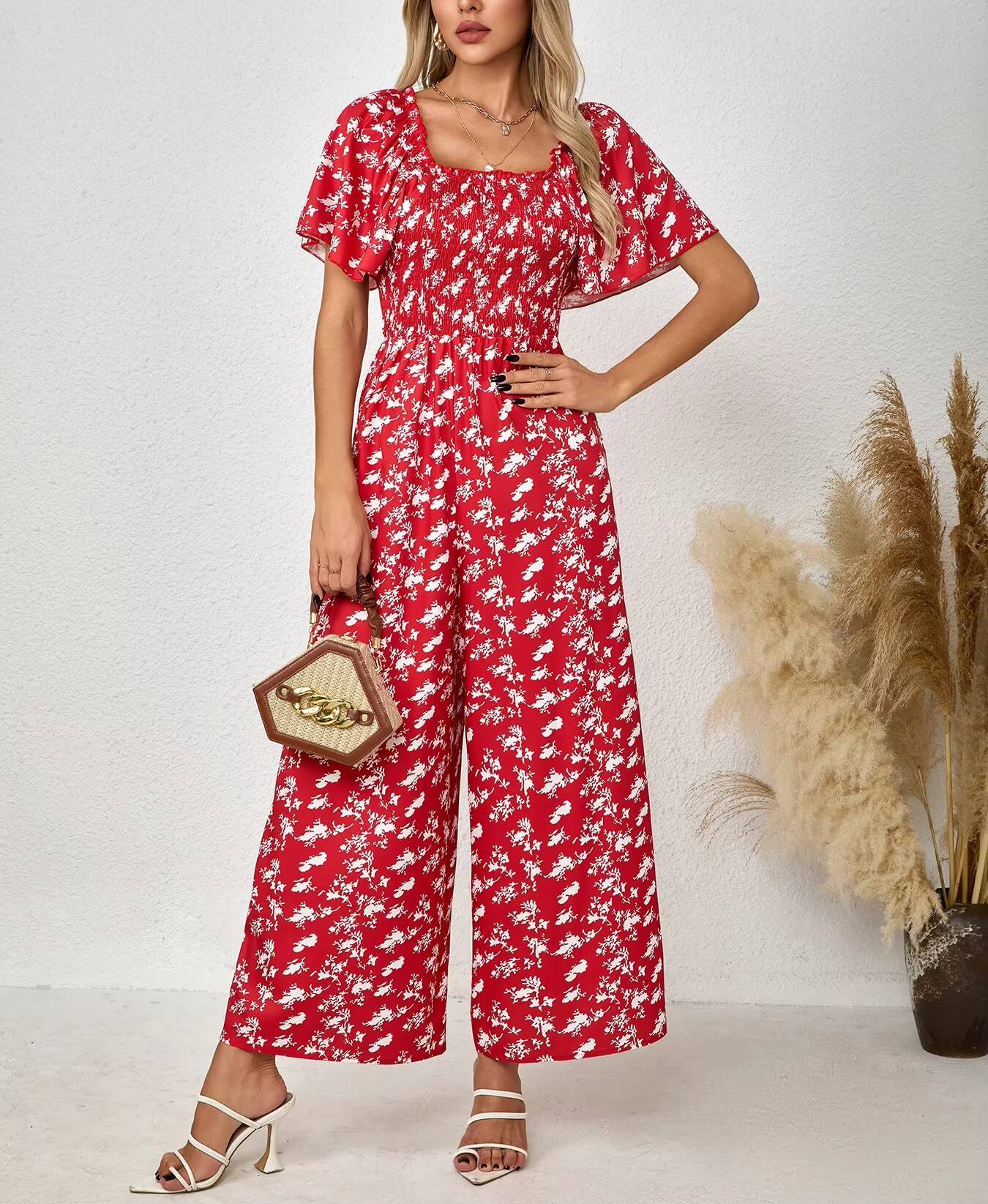 Kadın Kırmızı Tulum Çiçek Dese - Romper Floral Print incelemesi ve fiyatı