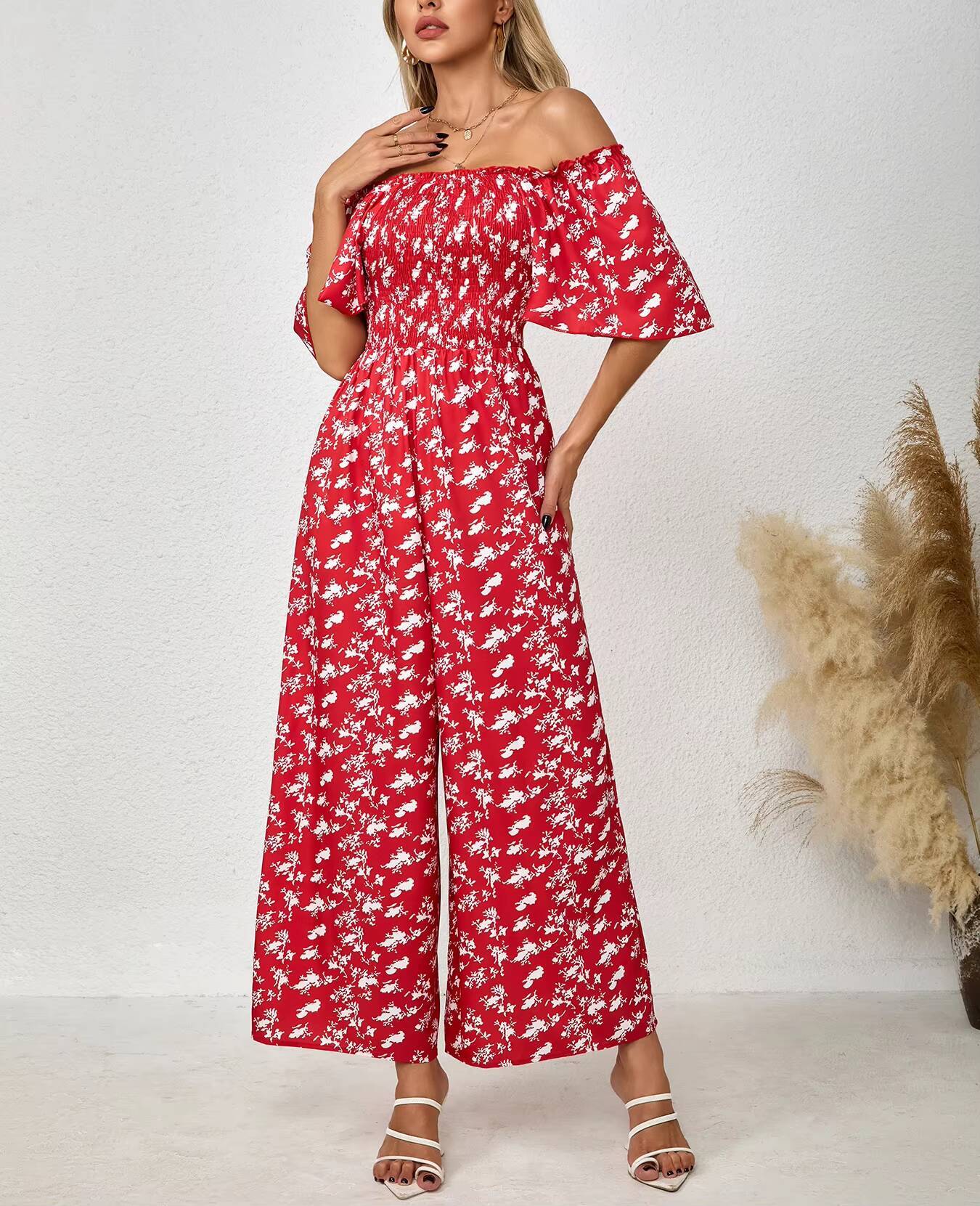 Kadın Kırmızı Tulum Çiçek Dese - Romper Floral Print incelemesi ve fiyatı
