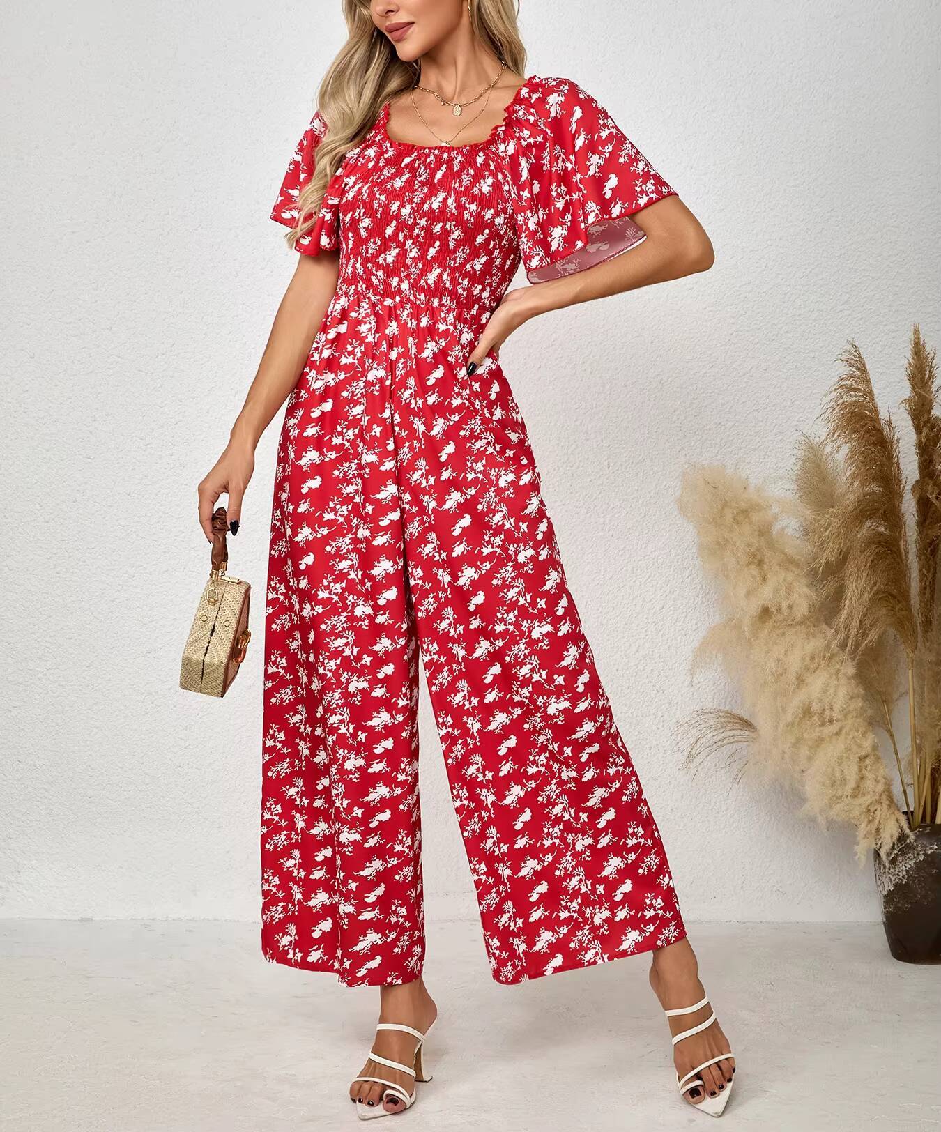 Kadın Kırmızı Tulum Çiçek Dese - Romper Floral Print incelemesi ve fiyatı