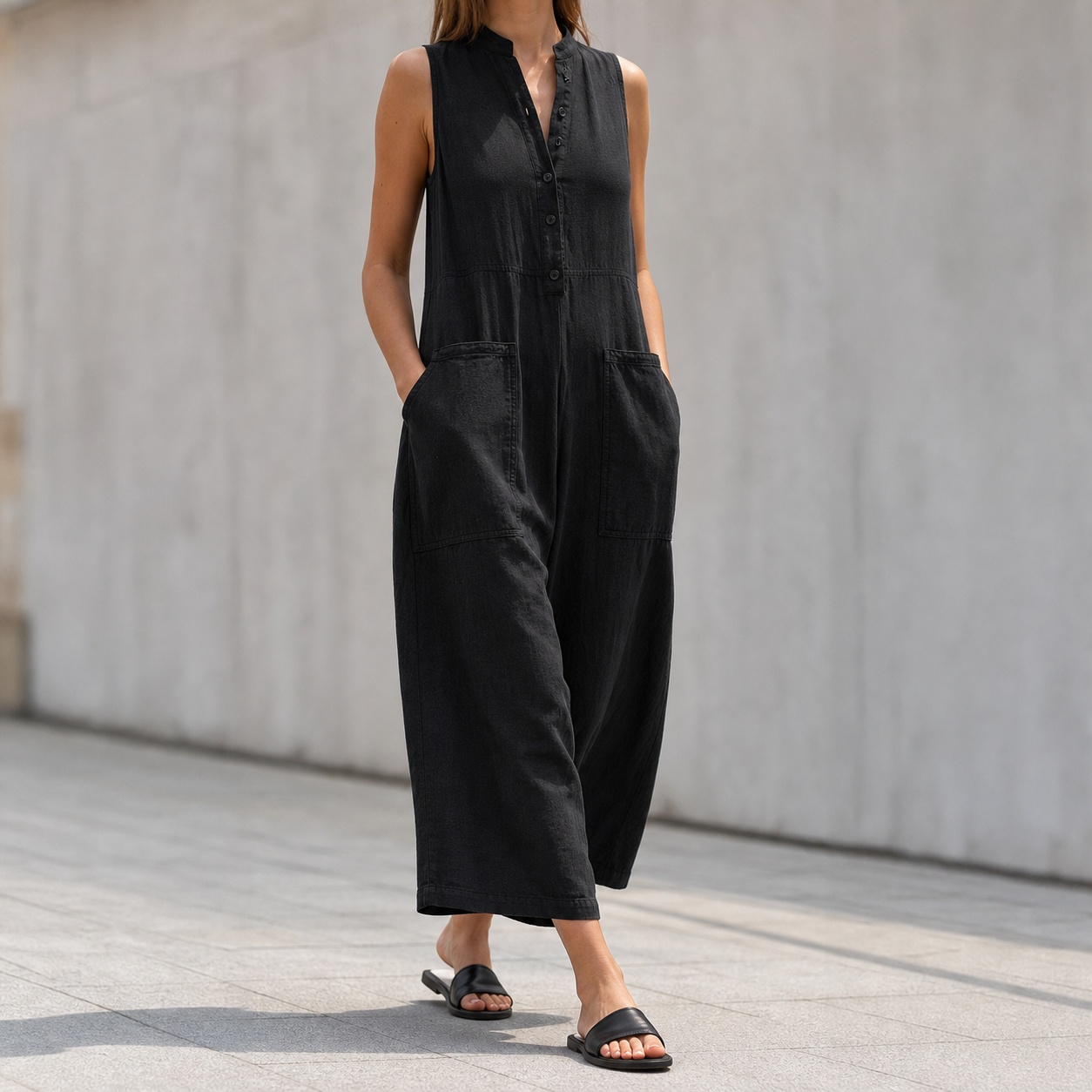 Kadınlar İçin Kolsuz Mandarin  - Jumpsuit Linen Relaxed incelemesi ve fiyatı