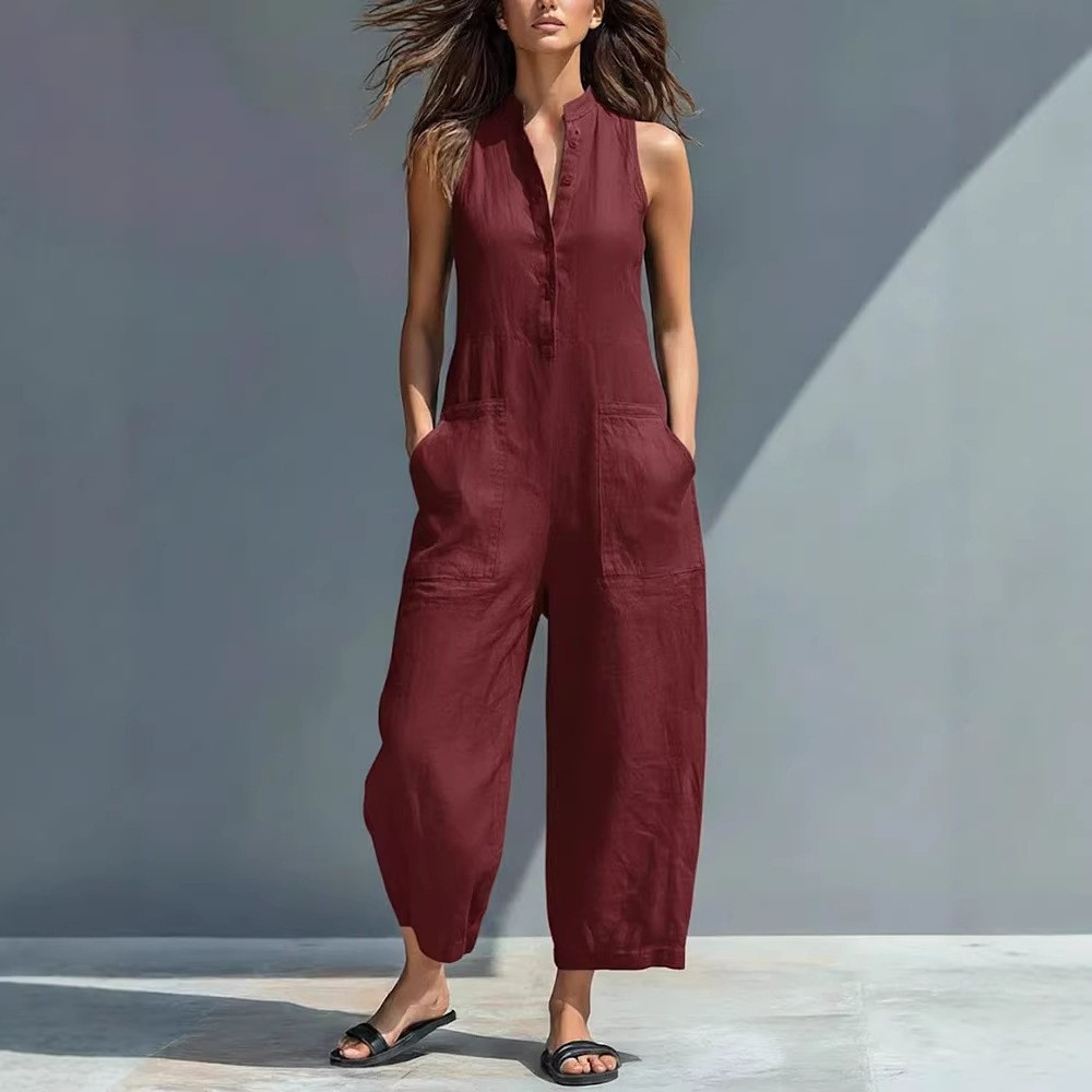 Kadınlar İçin Kolsuz Mandarin  - Jumpsuit Linen Relaxed incelemesi ve fiyatı