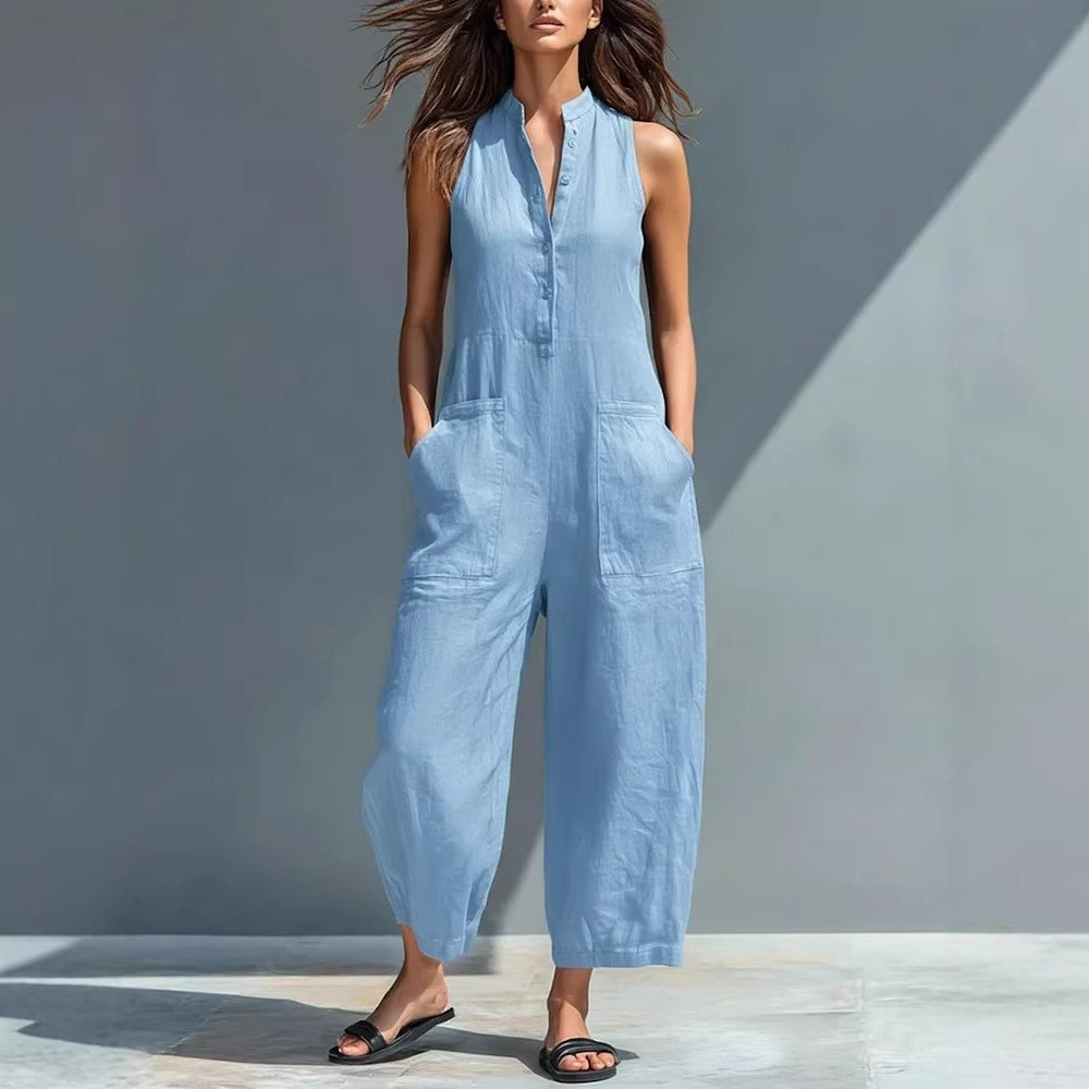 Kadınlar İçin Kolsuz Mandarin  - Jumpsuit Linen Relaxed incelemesi ve fiyatı