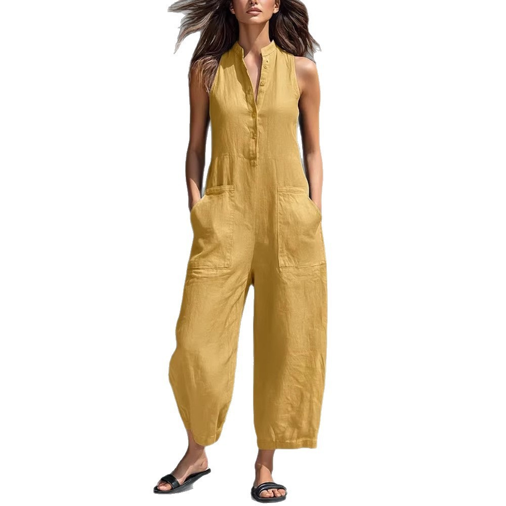Kadınlar İçin Kolsuz Mandarin  - Jumpsuit Linen Relaxed incelemesi ve fiyatı
