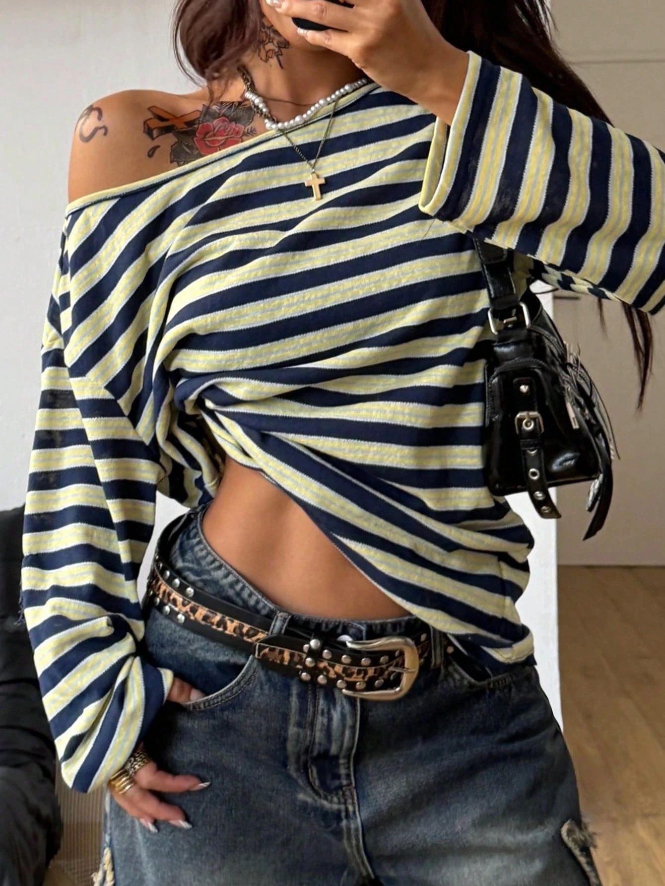 Kadınlar İçin Büyük Beden Çizg - Blouse Off Shoulder incelemesi ve fiyatı