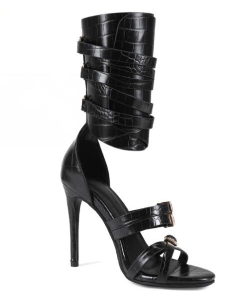 Seksi Siyah Deri Açık Burun Ça - Sandal Strappy Heeled incelemesi ve fiyatı