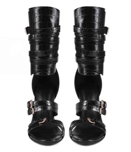 Seksi Siyah Deri Açık Burun Ça - Sandal Strappy Heeled incelemesi ve fiyatı