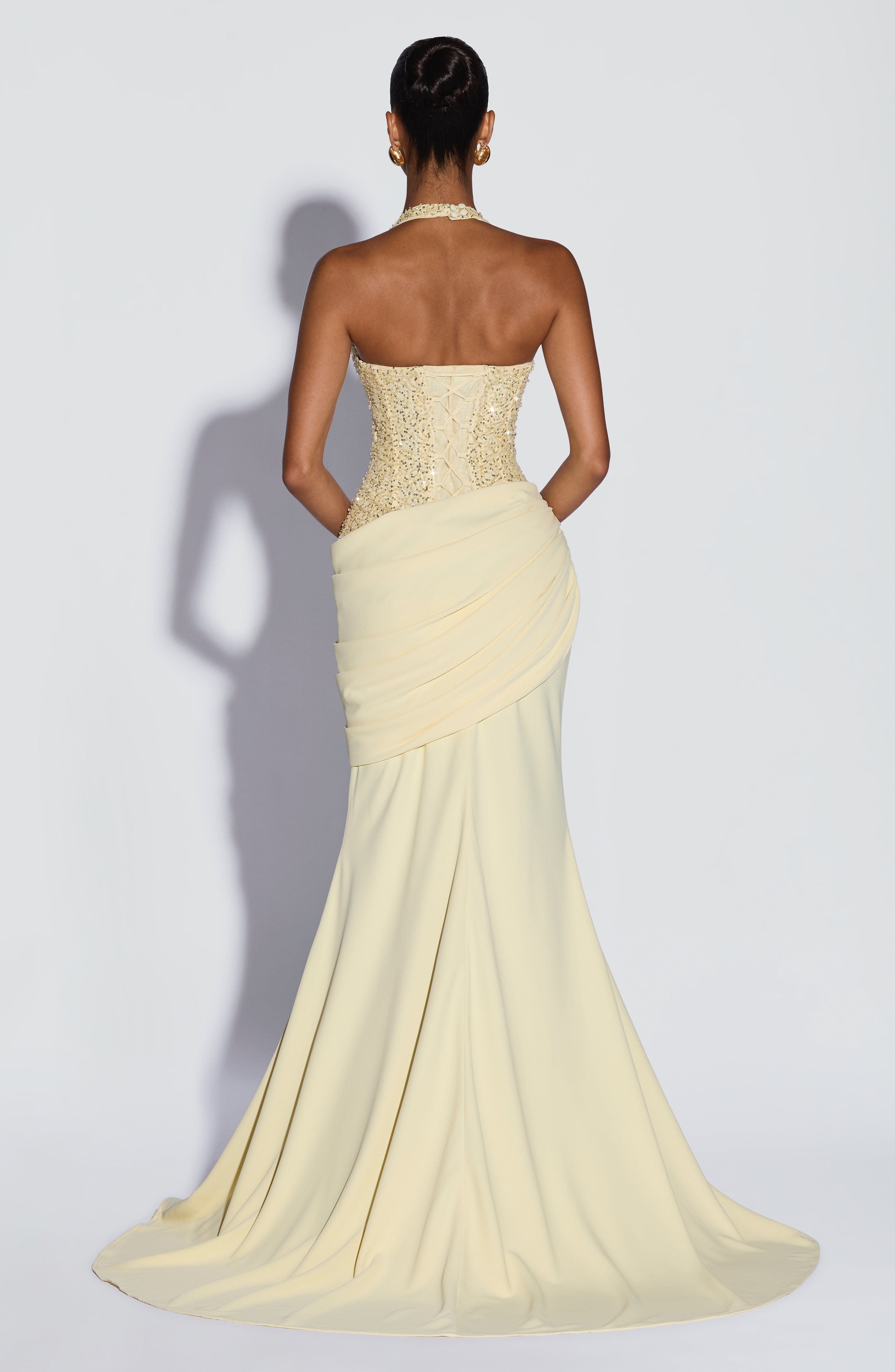 Lüks Halter V Yaka Pullu Maksi - Maxi Dress Halter incelemesi ve fiyatı